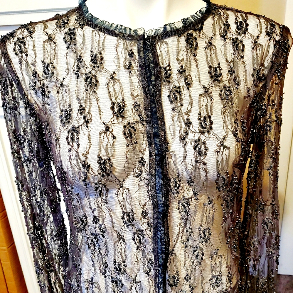 Gorgeous Grey Lace Top w/ Beading